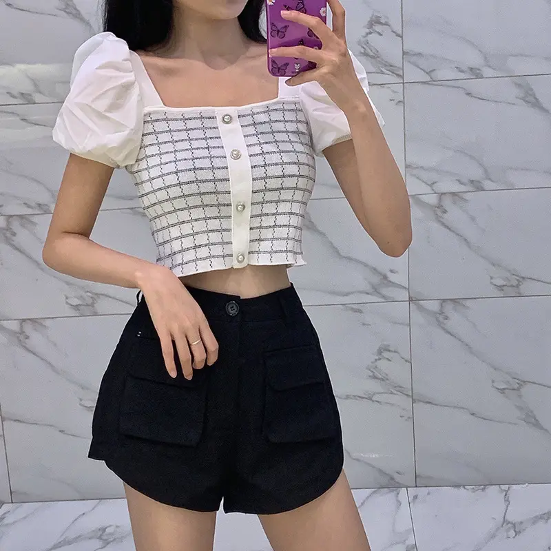 CROP TOP SHORT PUFF SLEEVE - K036 1