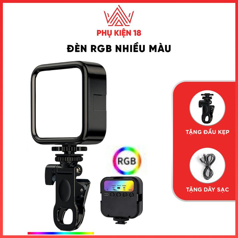 Phụ Kiện 18 Đèn RGB Vuông Thay Đổi Nhiều Màu 2500K-7000K Hỗ Trợ Quay Video & Chụp Ảnh Selfie Tặng Kẹp Điện Thoại & Dây Sạc