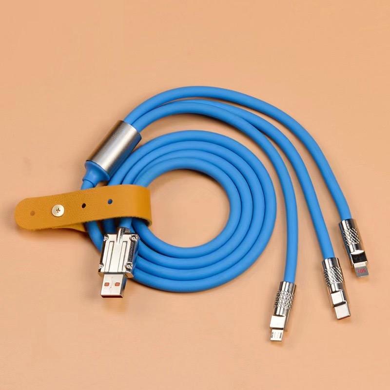 Cáp sạc nhanh Silicon 3 đầu sạc chống gập full hộp Chống nước Nhựa Kim loại Kim loại Sạc Điện Thoại 1
