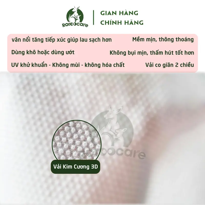 Khăn Vải Khô Roroocare 300G Không bụi mịn, mềm mịn thông thoáng  An Toàn Tiện Lợi Cho Bé Vân kim cương 3D 3