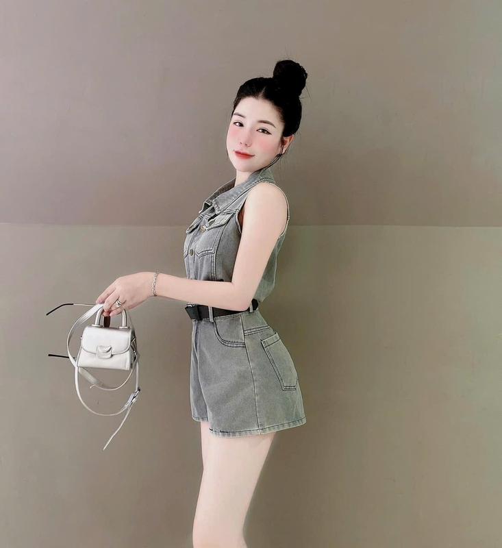  Set thời trang nữ mặc đi chơi chất jean quảng châu cổ sơ mi không tay quần ngắn mini kèm nịt siêu xinh 