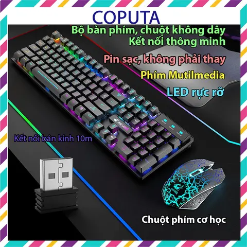Bộ bàn phím chuột không dây Coputa chuột bàn phím gaming giả cơ chơi game Full LED RGB T3 bluetooth flexio fx799vn cái mobil ador big kitty paw mac studio