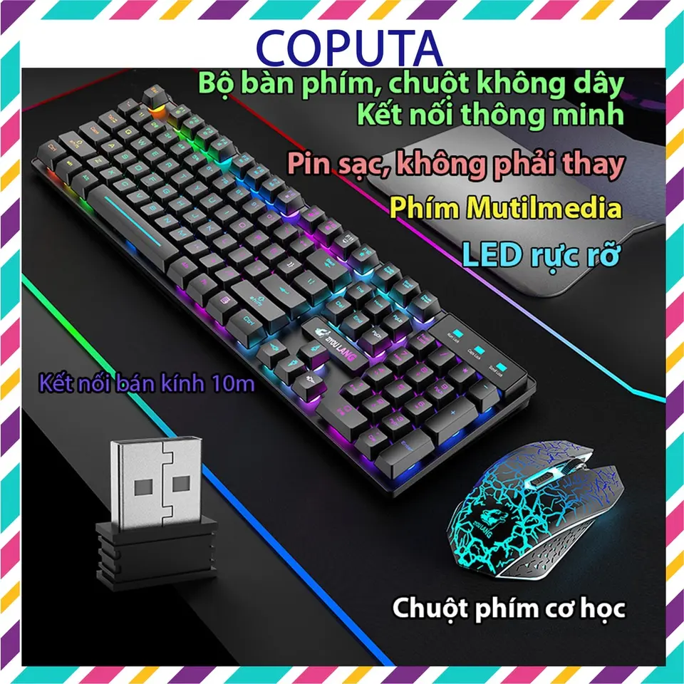 Bộ bàn phím chuột không dây Coputa chuột bàn phím gaming giả cơ chơi game Full LED RGB T3 bluetooth flexio fx799vn cái mobil ador big kitty paw mac studio