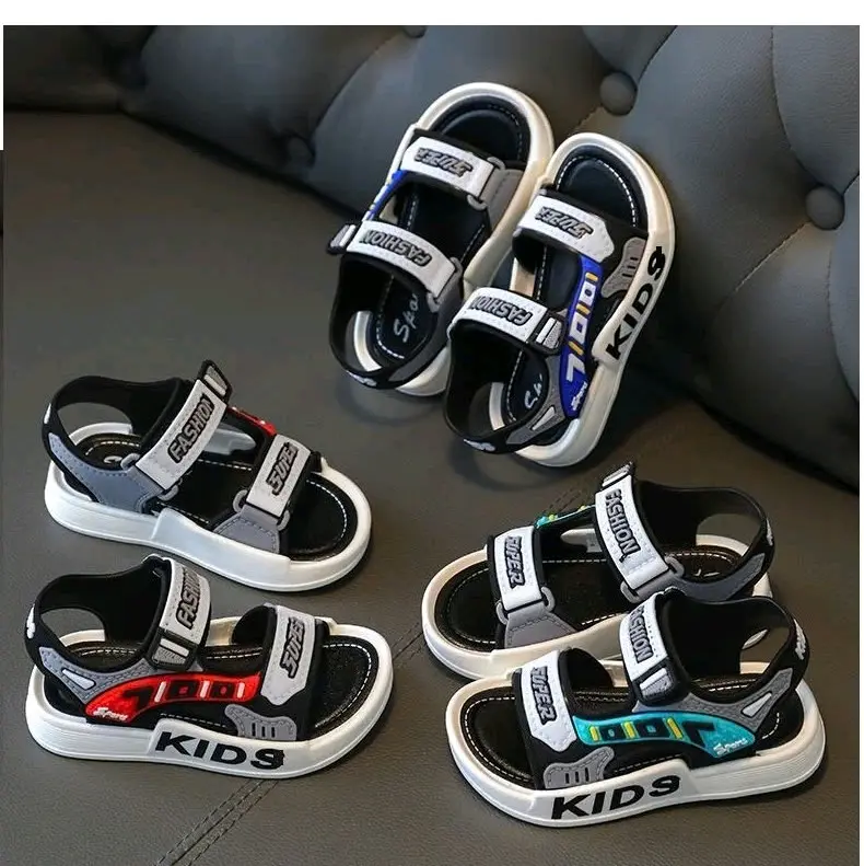 Dép bé trai mùa hè mới đế mềm chống trượt dành cho bé trai cỡ vừa và lớn Velcro Giày trẻ em đi biển xu hướng trang phục mặc trong phòng tắm Hoa Đồng Nhung size 39 đường phố giày oxford