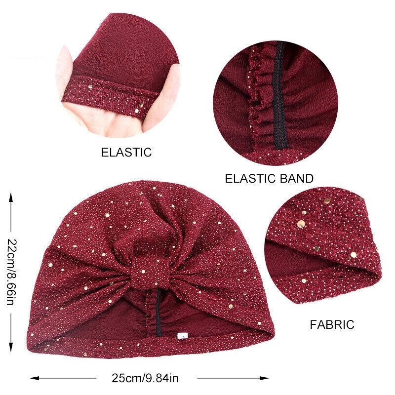 Turban Hat Muslim Stretchy Glitter Sequins Headscarf Hijab Cap Women Head Wrap Hats Party 4