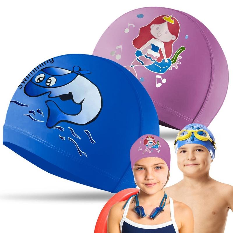 Sports Accessories PU Coated Swimming Caps Silicone Durable Cartoon Printed Pool Bathing Hats Waterproof Free Size Swimsuit Girls 1
