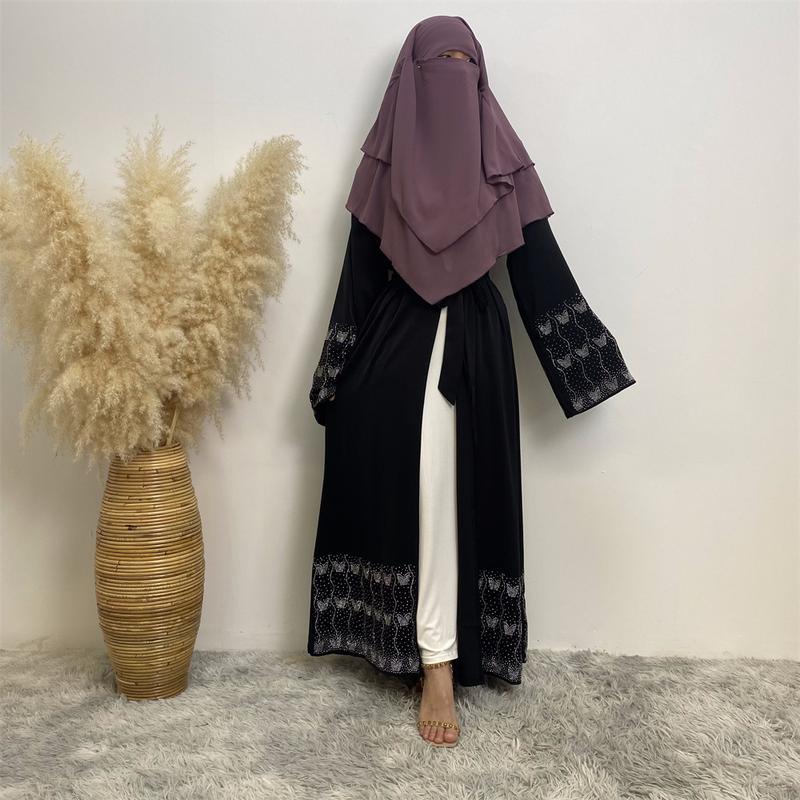 Product Introduction of Trendy Muslim Slim Fit Cardigan with Pockets Fashion Middle Eastern Embroidered Abaya 1431 7