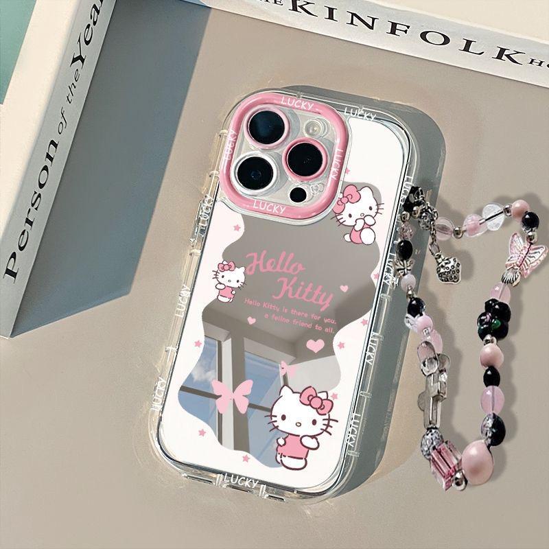 Ốp Điện Thoại Chống Sốc, Thiết Kế Hello Kitty Tráng Gương, Dành Cho OPPO A18 A38 A60 A58 A54 A57 A77s A15s A12 A16 A15 A5s A17 A53 A17K A79 A78 A3s A33 A32 A52 A92 A11K, Đi Kèm Với Dây Đeo