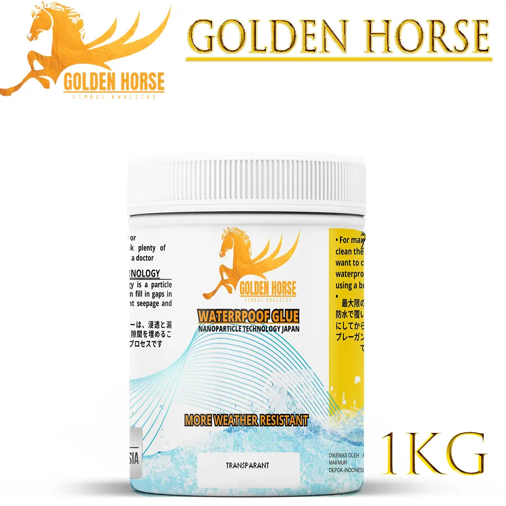 GOLDEN HORSE - Lem Anti Bocor Transparan Bening Pelapis Dinding Tembok Exterior  Anti Rembes 1KG,