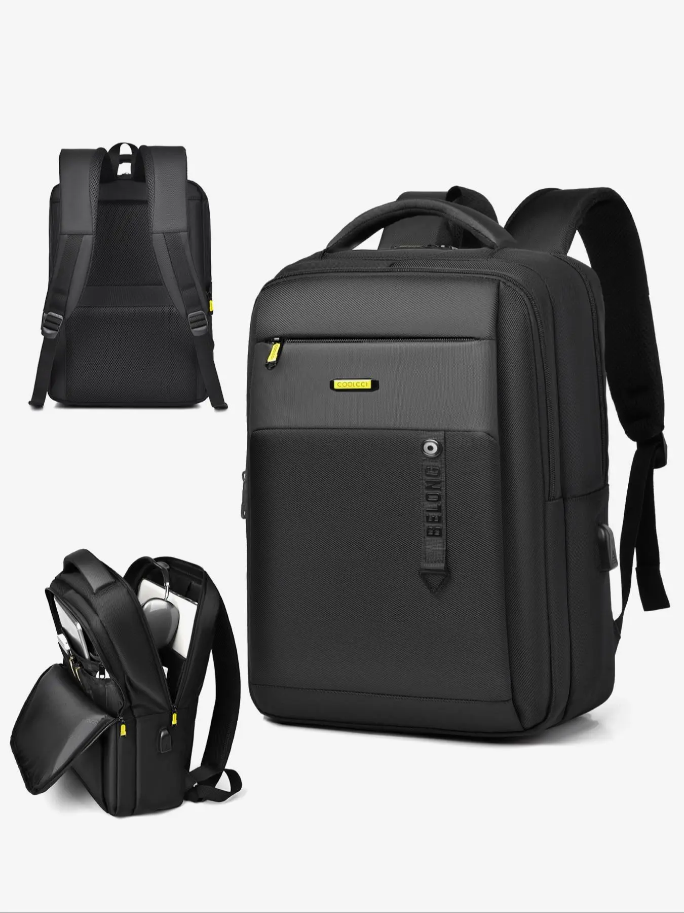 Large Capacity Business Backpack, Lightweight Backpack for Men, Casual Solid Color Zipper Backpack for Work & Travel, Daily Commuting Bag