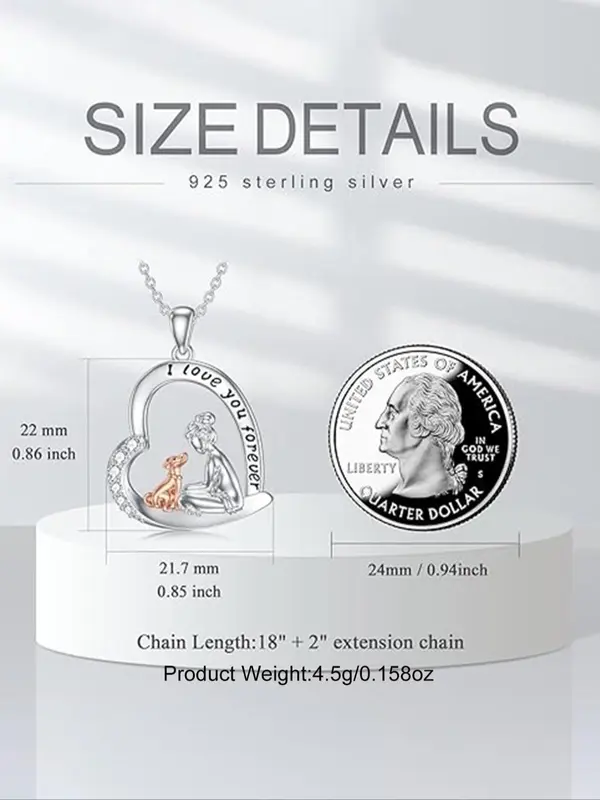 925 Sterling Silver Cute Dog & Girl Design Heart Shaped Pendant Necklace, Fashion Rhinestone Decor Jewelry for Party, Daily Decor, Trendy All-match & Exquisite Jewelry for Birthday Gift 1