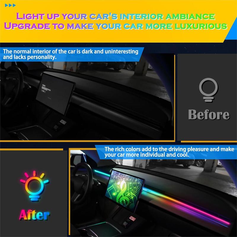 Universal Car Ambient Light, LED Interior RGB Atmosphere Light Strip with Remote Control, Car Interior Decorative Light For Tesla Model 3 Y S X 7
