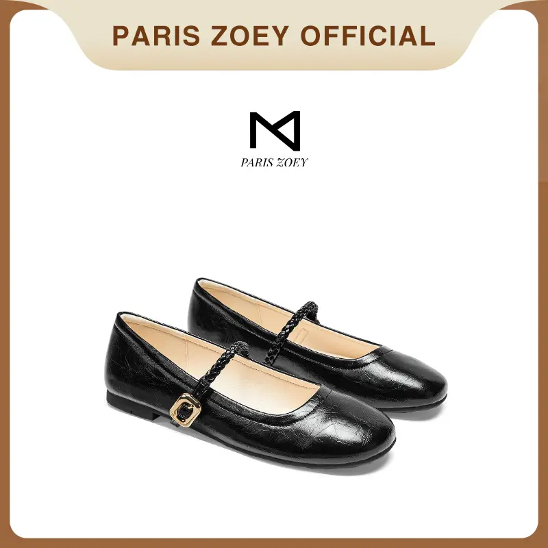 Paris Zoey Giày Đế Bằng Đầu Tròn Nữ Chất Liệu Cao Cấp, Khóa Kim Loại Đan Tinh Tế, Thoáng Khí & Chống Trượt, Mang Cực Êm Chân