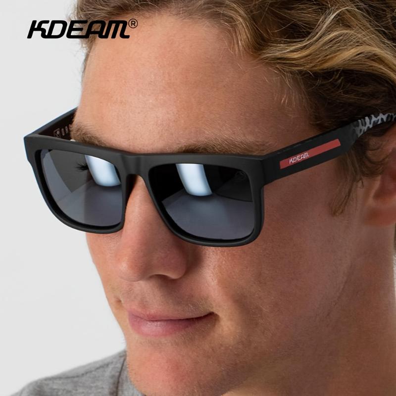 KDEAM Polarized Square Fashion Glasses for Men - Protection, Comfortable 3D Nose Pad, Durable PC Frame & Polarized Lenses, Ideal for Fishing, Driving & Outdoor Activities, Black with Red Accents 4