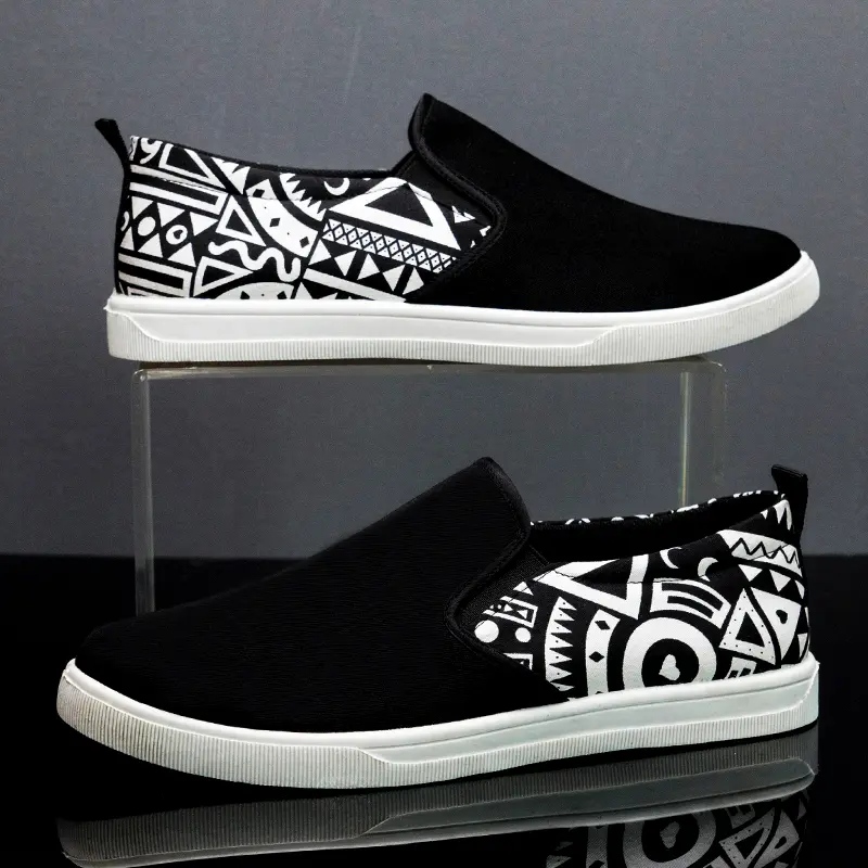 Leedoo Sepatu Slip On Casual Sepatu Kanvas Pria Sepatu Slop Patterns Hitam MC315 8
