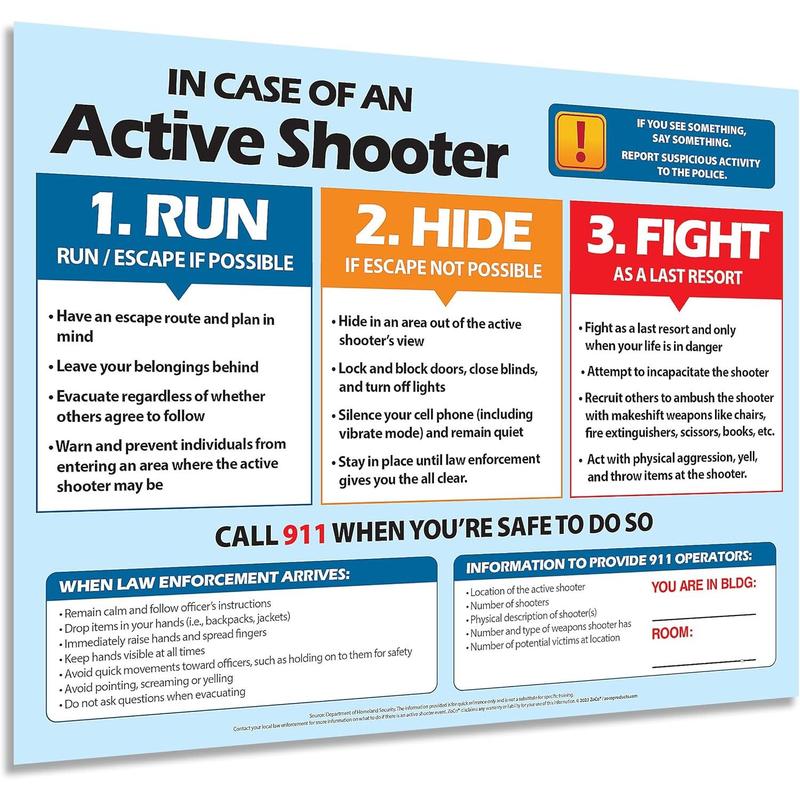 Shooter (Run, , Fight) Poster - School and Workplace Sign - - TikTok Shop