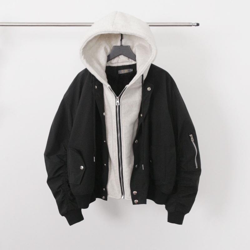 VOUCHER KHAI XUÂN Áo khoác bomber gió mix vạt layer mũ chùm xám lót lông cừu KPis Clothes