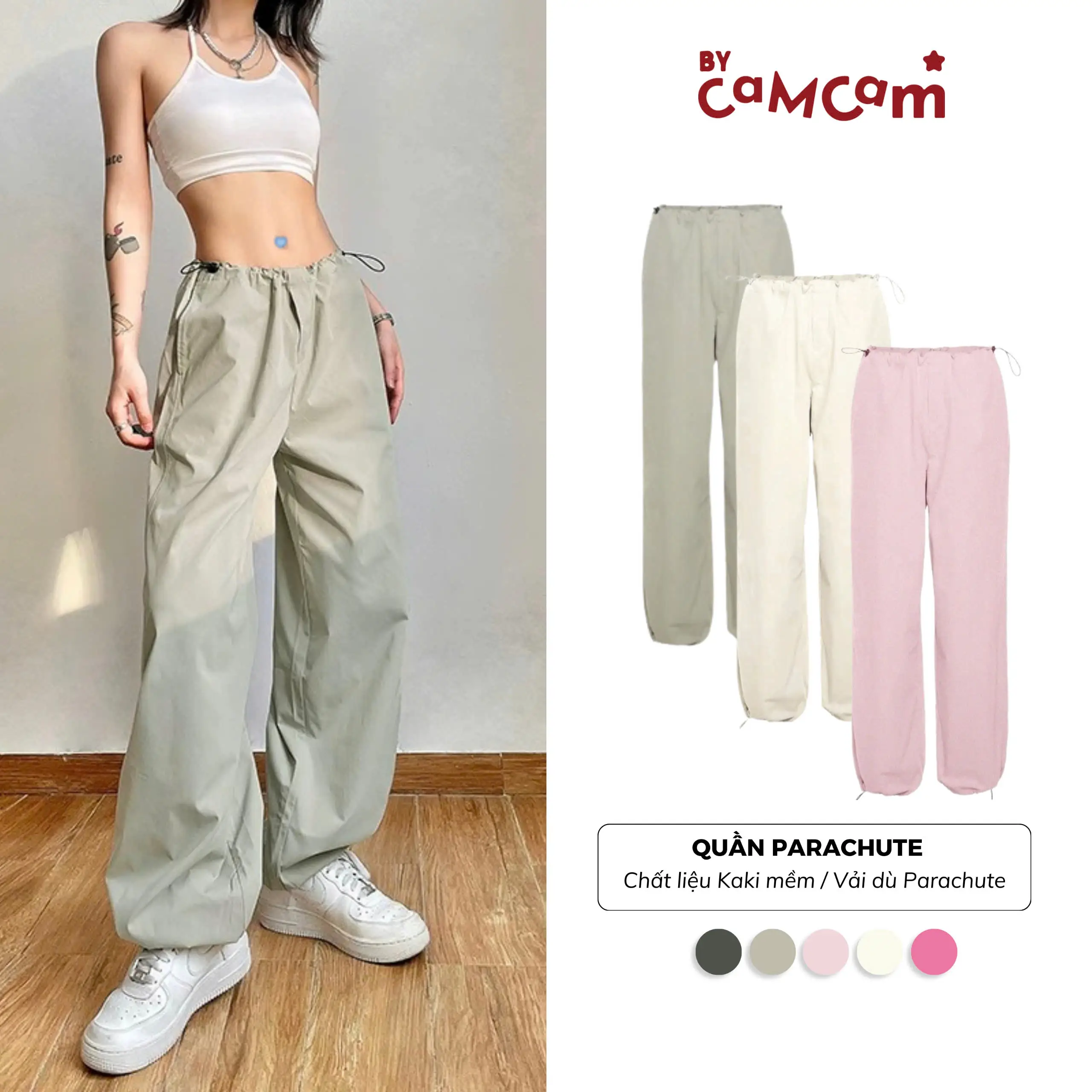 Quần Vải Dù Ống Rộng PARACHUTE Màu Trơn Bycamcam QTD012