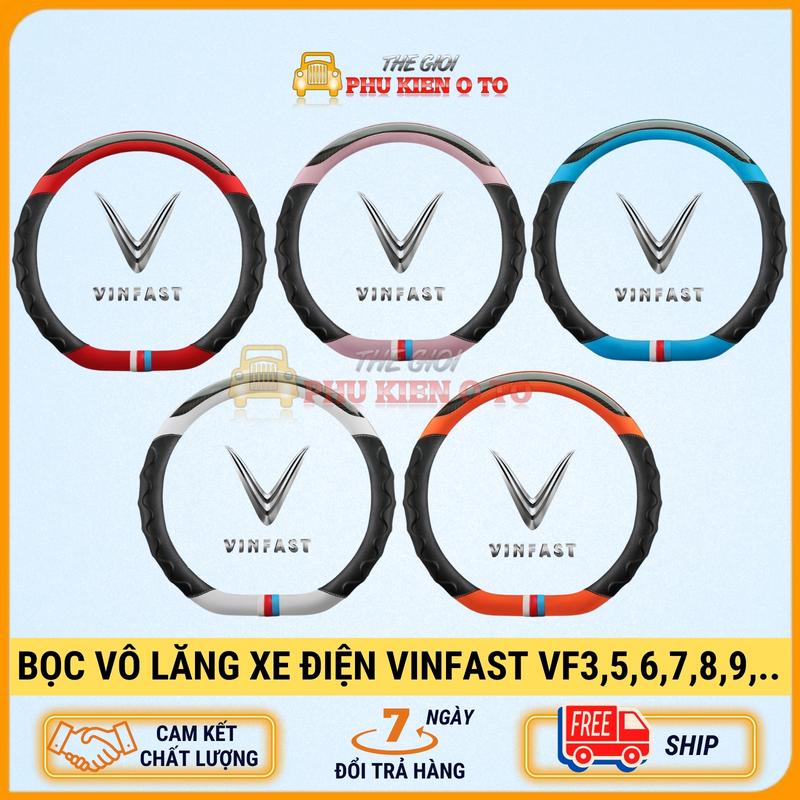 Bọc Vô Lăng Ô Tô Điện Vinfast VF3, VF5, VF6, VF7, VF8, VF9, VF E34 Dáng Dcut Thể Thao Chuẩn Size Theo Xe