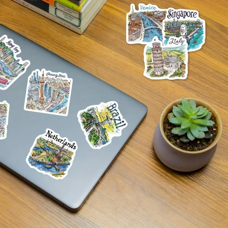 Travel Map Pattern Sticker, 50pcs/set Cartoon Waterproof Self-adhesive Sticker, Diy Decals for Gift Greeting Card Water Bottle Laptop, Scrapbook Materials 2