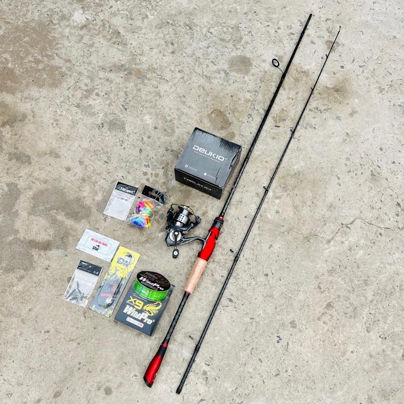 Combo Máy Đứng Câu Cá Cần Bọ Cạp Bản Nâng cấp Đại Ngáo Cacbon Xoắn X Toàn Thân Máy Deukio Da ( chuẩn hãng ) kèm khoá leder