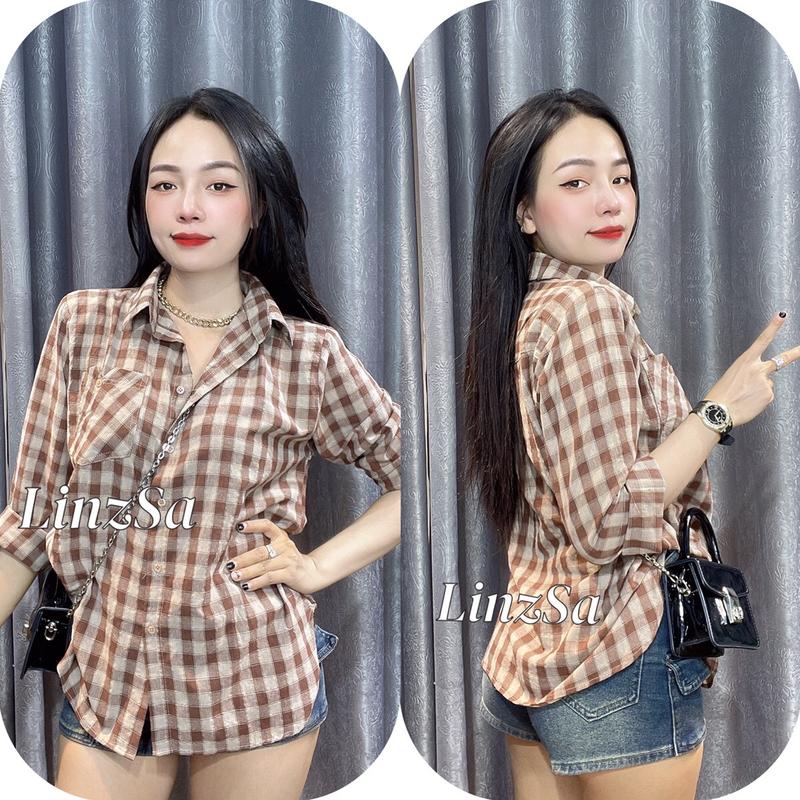 Áo sơmi ca rô mềm tay dài fom rộng 6m - LinzSa 4