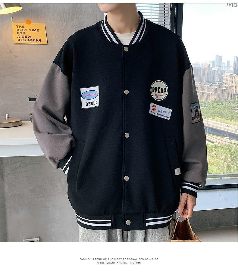 Product Introduction of Jaket Besbol Lelaki, Saiz Besar, Gaya Baharu Musim Luruh 2022, Gaya Sejuk, Longgar, Gaya Preppy, Gaya Jepun, Serba guna, Trendi, untuk Lelaki 4