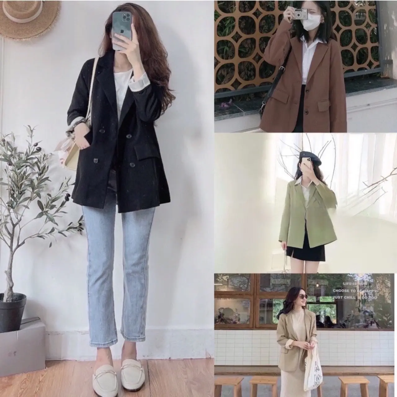 Áo blazer 2 lớp dày dặn trẻ trung năng động Cotton Thông thường Trơn Kẻ sọc Màu đen Mùa hè Mùa đông Kẻ sọc Thông thường Màu đen Trơn Thông thường