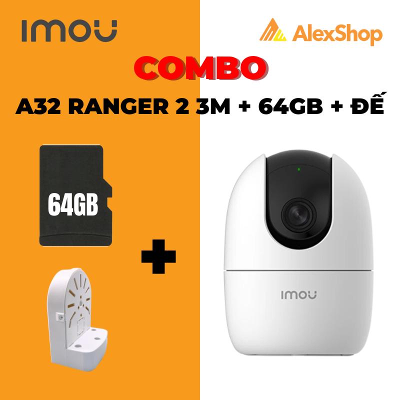 COMBO-3M Camera Wifi Imou A32 3M Ranger 2 + Thẻ 64G + Đế Chữ L Khoen Đồng - Camera Trong Nhà