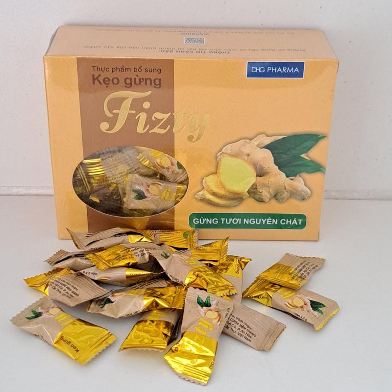  Kẹo gừng Fizty giúp giảm đầy hơi ăn không tiêu nôn và buồn nôn - 100 viên Ăn Vặt Candy Food Thức Ăn Snack 