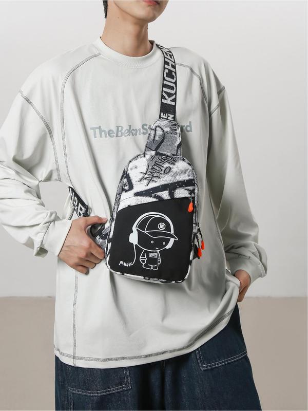 Fashionable Casual Letter Pattern Sling Bag, New Style Personality Trendy Chest Bag for Men, Casual Versatile High-quality Daily Commuting Bag 0