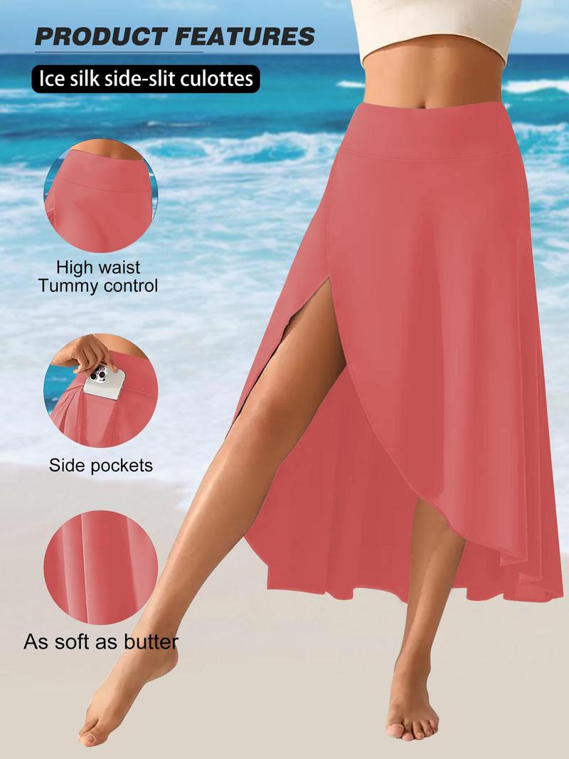 Product Introduction of Women's Plain Pocket Split Hem Skirt, Casual Fashion Breathable Midi Skirt for Daily Wear, Ladies Bottoms for All Seasons 9