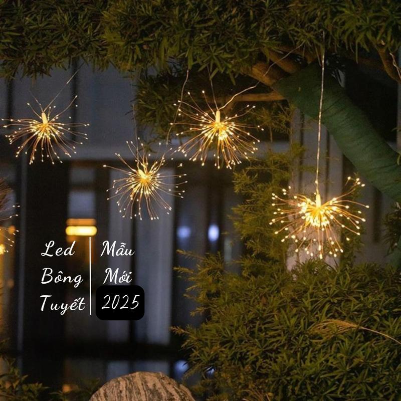 Bộ Dây 5 Chùm Đèn Led Bông Tuyết Pháo Hoa Trang Trí Quán Cafe, Trang Trí Giáng Sinh, Tết Cực Đẹp Lung Linh