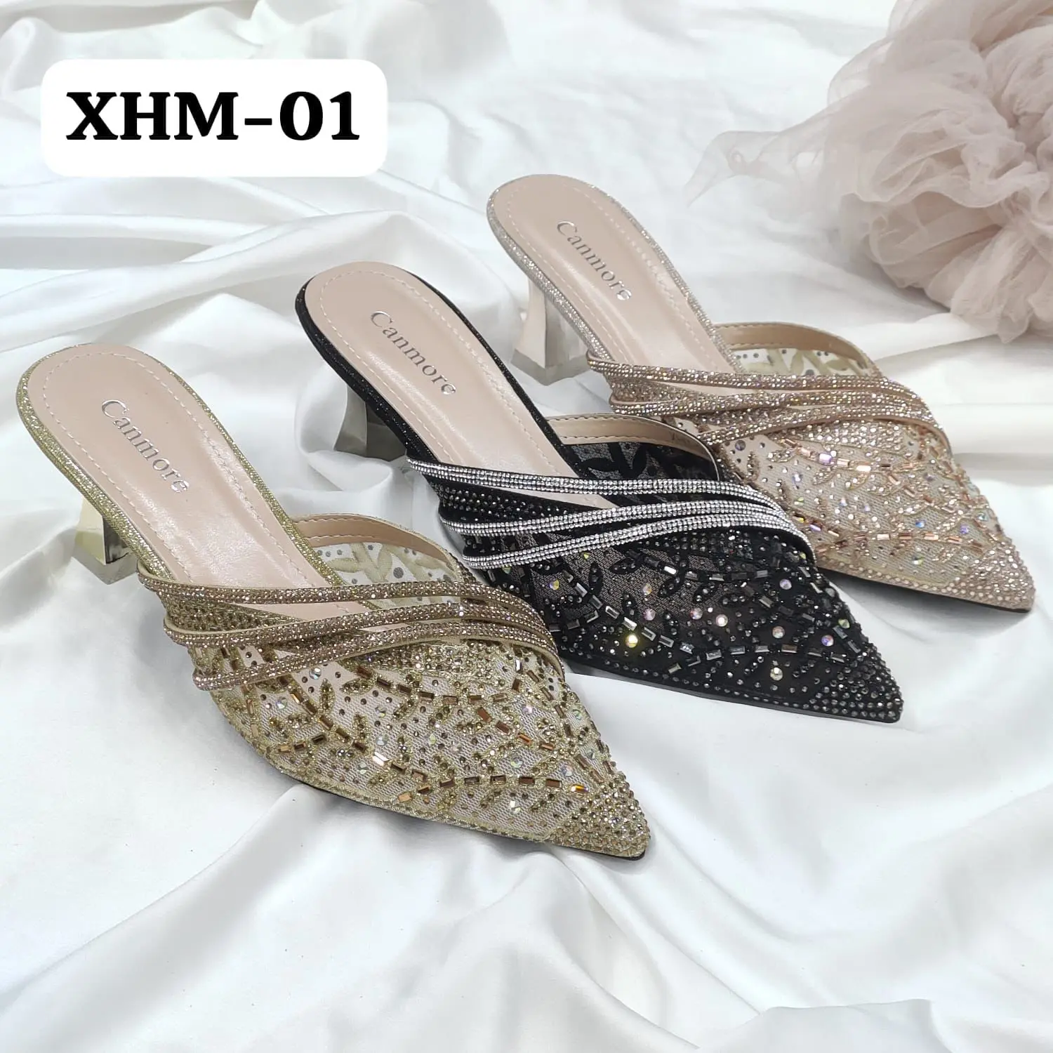 XHM 01 - Sendal pesta tali layer permata hak 7cm