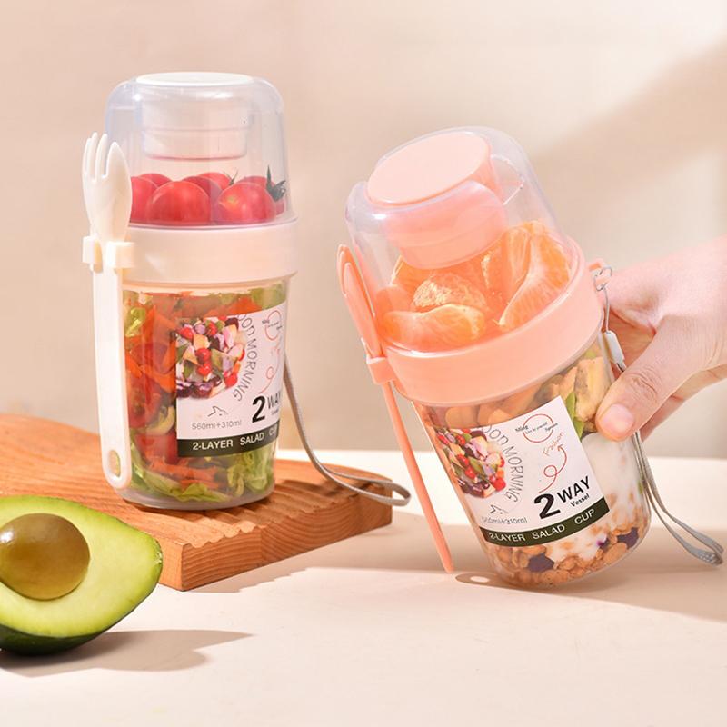 Product Introduction of Bộ Hộp Đựng Cốc Salad, Cầm Tay, Hai Lớp, Thích Hợp Cho Yến Mạch, Ngũ Cốc, Các Loại Hạt Và Sữa Chua, Kèm Nĩa, Thích Hợp Cho Hộp Cơm Trưa Trường Học, Hộp Bảo Quản Thực Phẩm 20