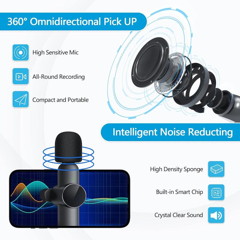 Portable Wireless Lavalier Microphone, 1 Set Professional Wireless Collar Clip Mic for iPhone & Android Phone, Plug-play Lapel Mic for Video Recording, Teaching, Interviews, Podcast, Vlog, Giftideas, Mini Microphone, Black 7