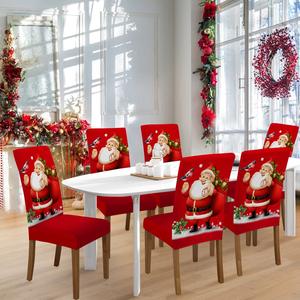 Set de Cubiertas para Sillas de Navidad, Estampado de Santa y Regalo, Fundas Elásticas Parsons, Decoraciones Navideñas Lavables para Sillas de Comedor