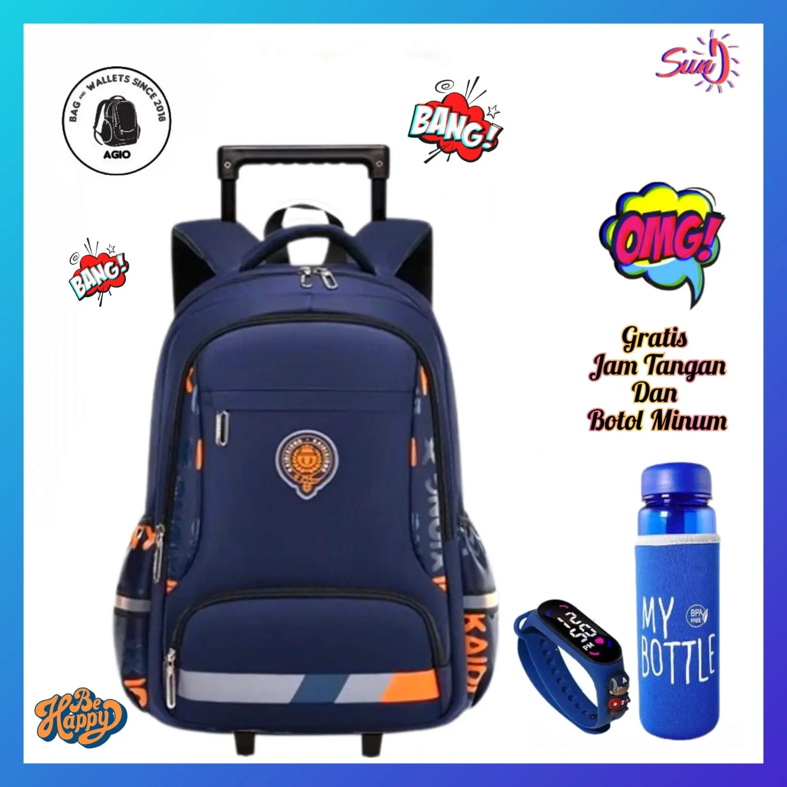 COD Ransel Troli Anak Laki Laki Sd Smp Terlaris Motif TigerArmy Gratis Jam Tangan & Botol Minum