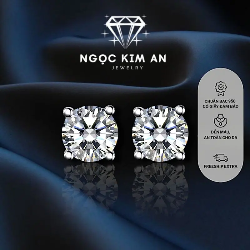 Bông Tai Bạc 1 Hột Đá CZ Thuỵ Sĩ - Ngọc Kim An Jewelry