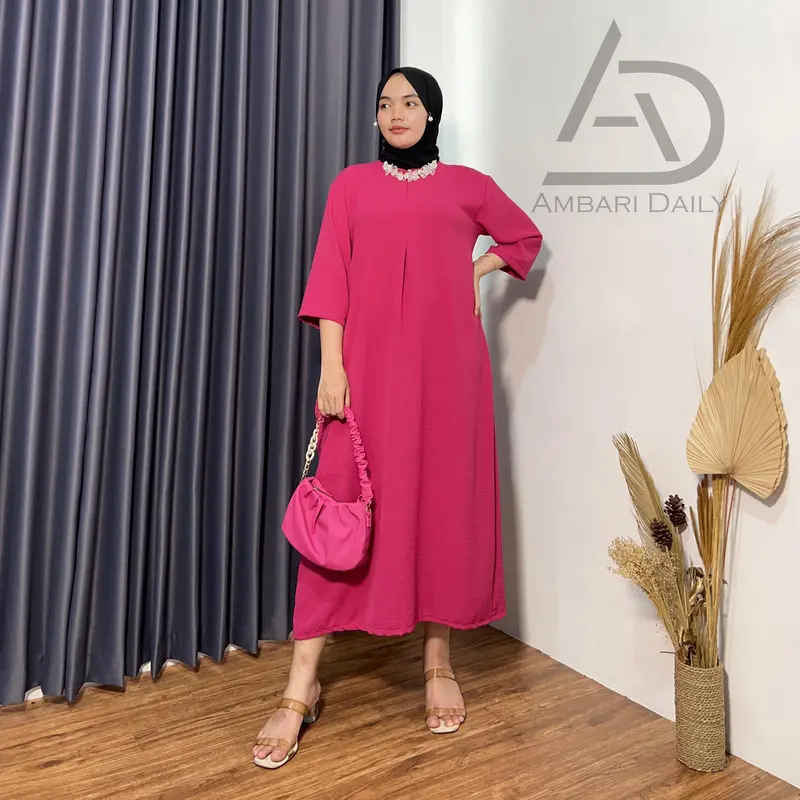 DASTER GAMIS WANITA TANGAN 3/4 Dress Crinkle Polos Muslim Airflow 5
