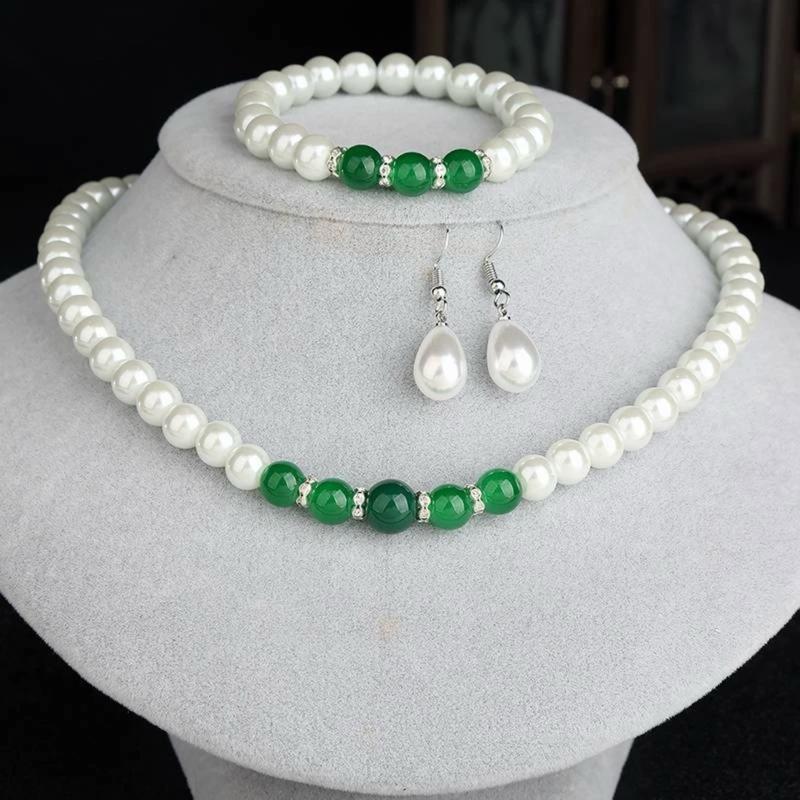 Bộ Ba Món Vòng Cổ Ba Món Tổng Hợp Đính Ngọc Trai Nhân Tạo Gồm Vòng Cổ Vòng Tay Bông Tai - Đơn Giản Nhẹ Nhàng Phong Cách Hàn Quốc Sang Trọng Dành Cho Phụ Nữ Lớn Tuổi Trung Niên 2