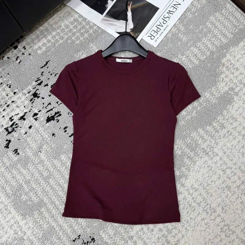 Áo zip basic cổ tròn bọc viền/Áo thun zip co giãn tay cộc dáng body-Fom chuẩn như mẫu 5