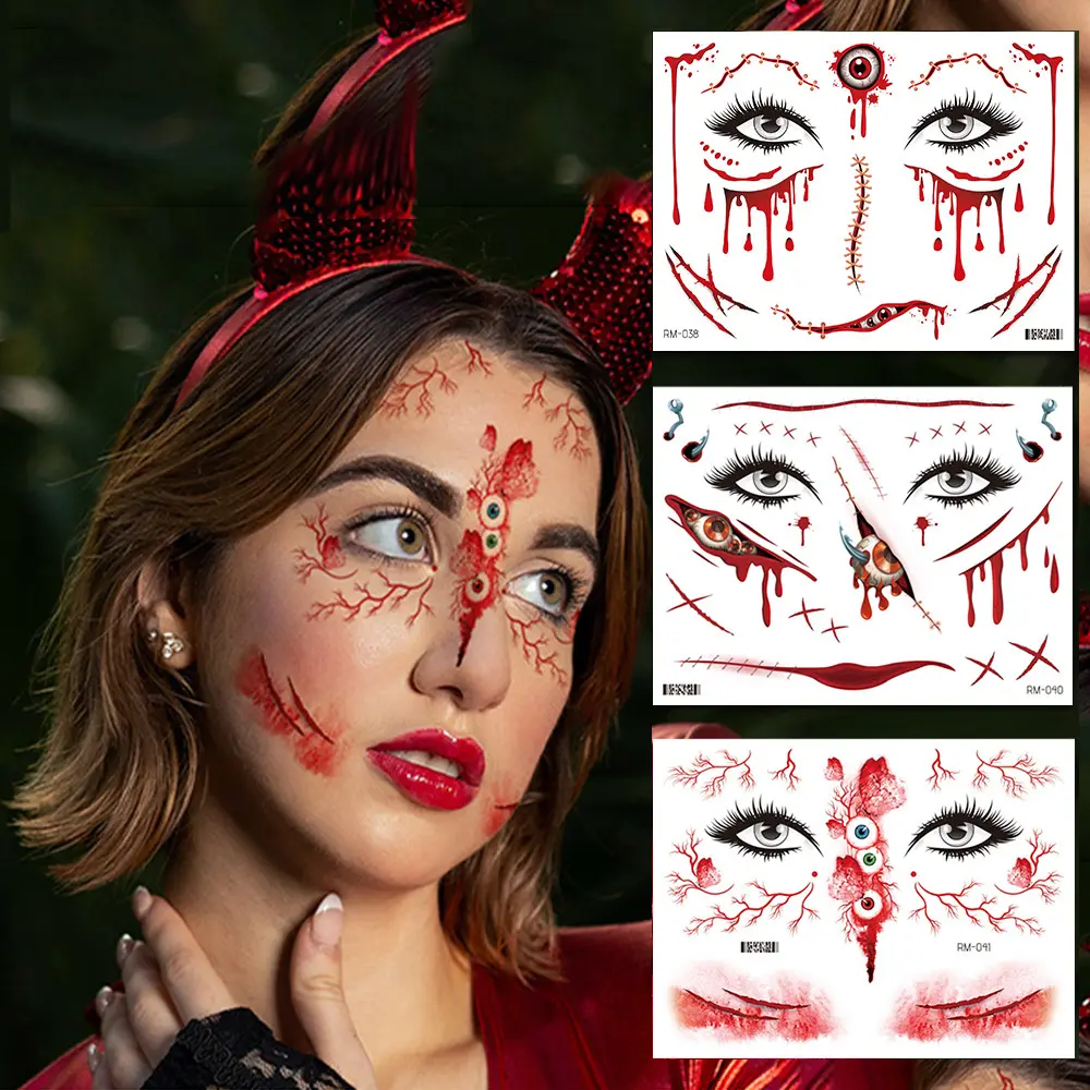 Face Stickers Horror Bloody Halloween Tattoo Dress Up Ball Simulation