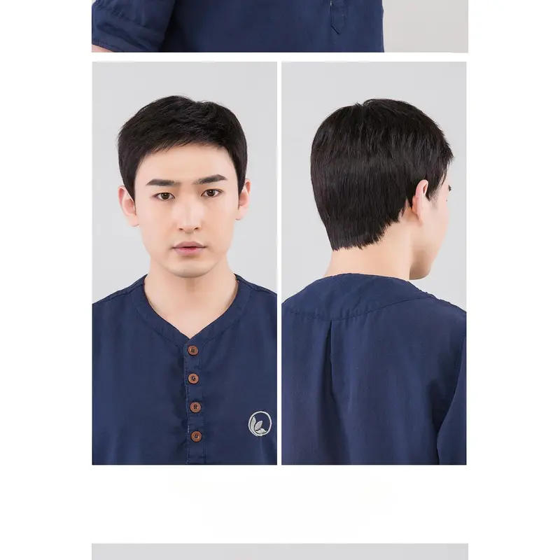 Rambut pendek wig pria, rambut nyata, usia tengah dan orang tua penutup kepala, rambut nyata, versi Korea, tampan, kirim rambut wig kepala ayah 2