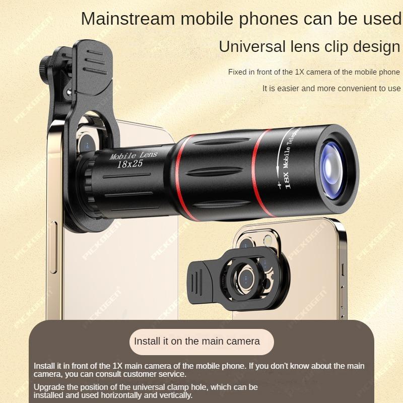 Product Introduction of Cross-Border Wholesale Mobile Phone Monocular Telescope 18x External Telephoto Lens Outdoor Photography HD Telephoto Lens Clip Smartphone Camera Cellphone 9