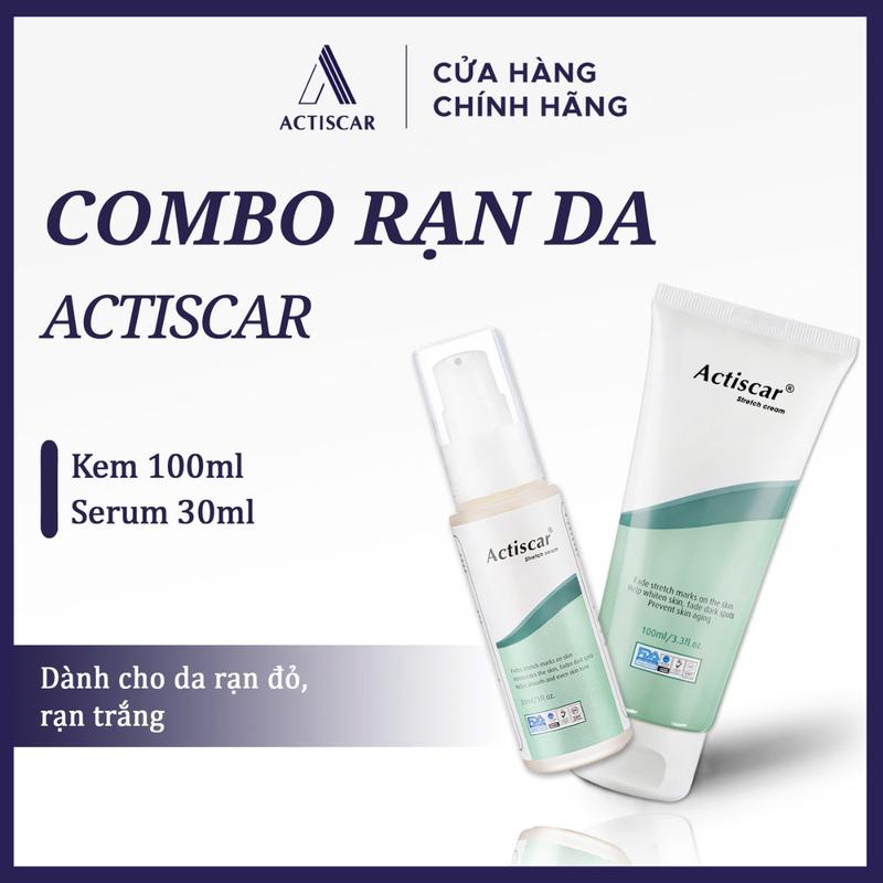 ACTISCAR Combo mờ rạn da - Hỗ trợ ngăn ngừa hình thành rạn mới, dưỡng ẩm, mờ rạn và tái tạo da (Serum 30ml và Kem 100g)