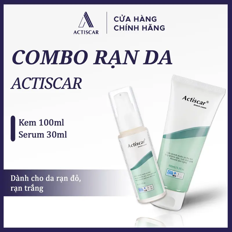 ACTISCAR Combo mờ rạn da - Hỗ trợ ngăn ngừa hình thành rạn mới, dưỡng ẩm, mờ rạn và tái tạo da (Serum 30ml và Kem 100g) 0