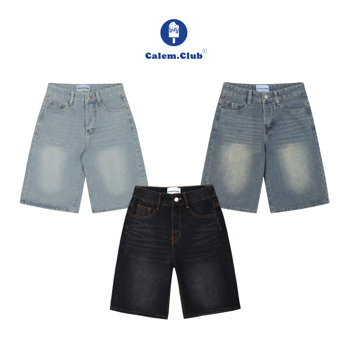 Calem Club - Quần Short Jean Lửng ống rộng form unisex nam nữ Menswear quần short nữ