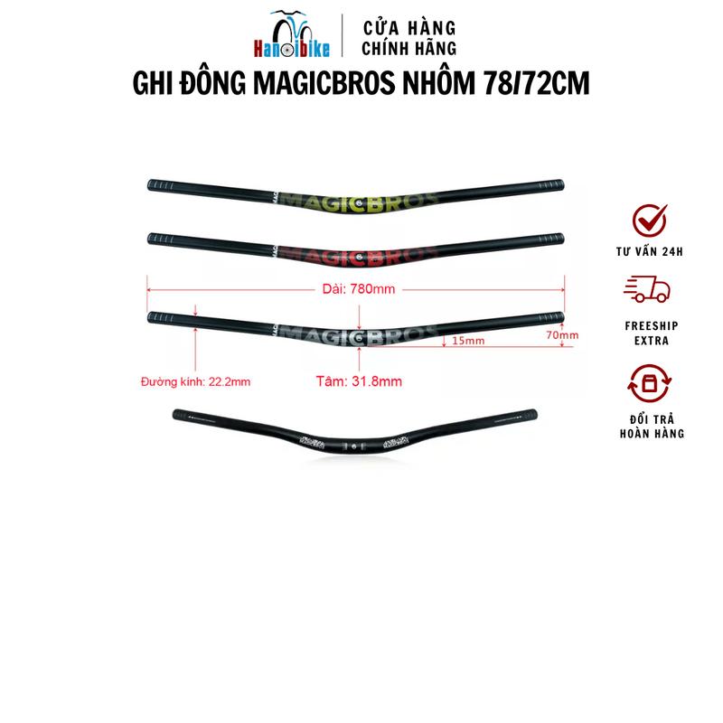 Ghi đông nhôm MTB Magicbros dài 72cm 76cm 78cm kích thước potang 31.8 - Đạp Xe Đạp