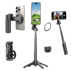 超ミニポータブルセルフィースティック三脚3-In-1、360調整可能な伸縮式スタビライザー、ワイヤレスリモコン、iPhone/Android対応